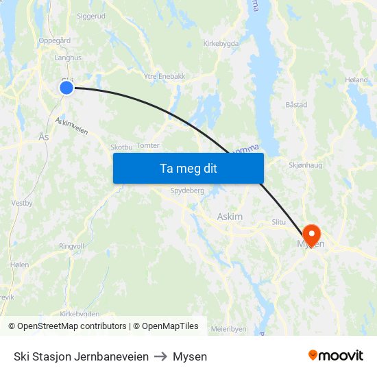 Ski Stasjon Jernbaneveien to Mysen map