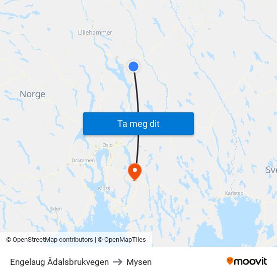 Engelaug Ådalsbrukvegen to Mysen map