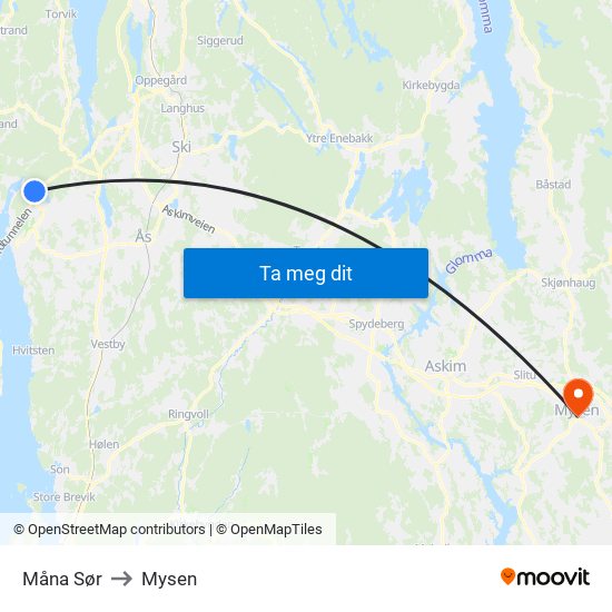 Måna Sør to Mysen map