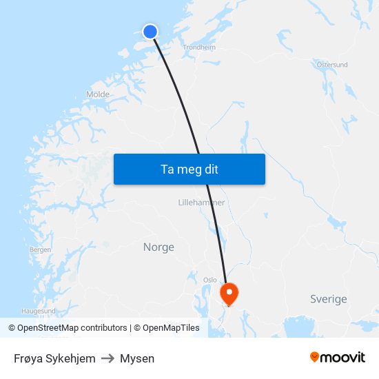 Frøya Sykehjem to Mysen map