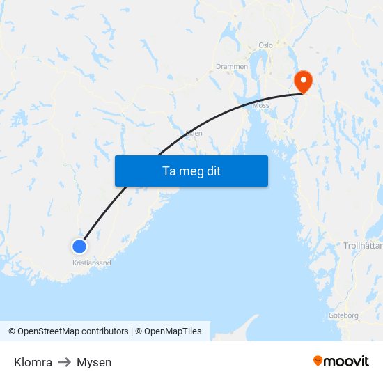 Klomra to Mysen map