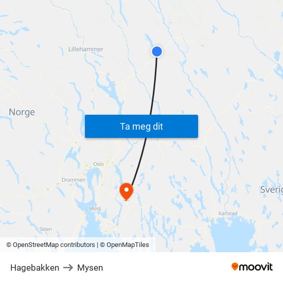 Hagebakken to Mysen map