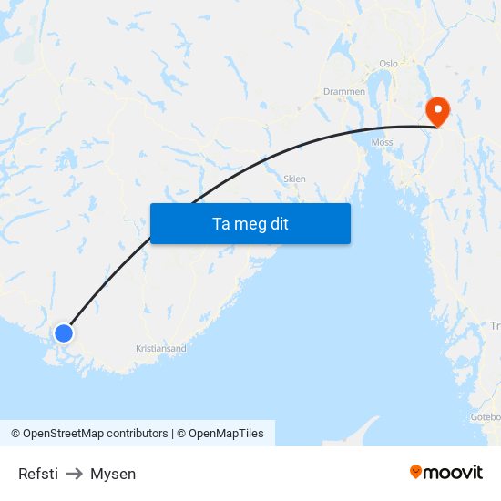 Refsti to Mysen map