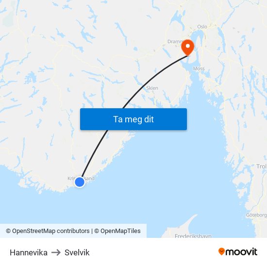 Hannevika to Svelvik map