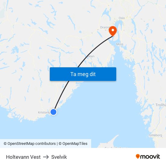 Holtevann Vest to Svelvik map