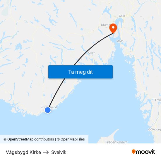 Vågsbygd Kirke to Svelvik map