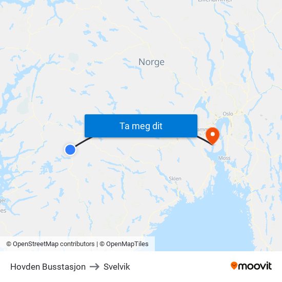 Hovden Busstasjon to Svelvik map