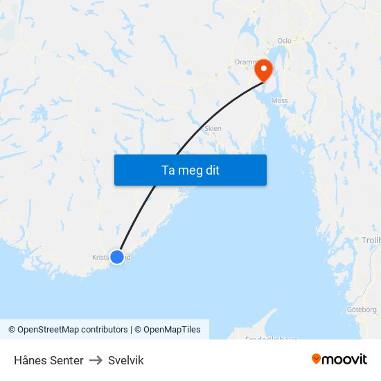 Hånes Senter to Svelvik map