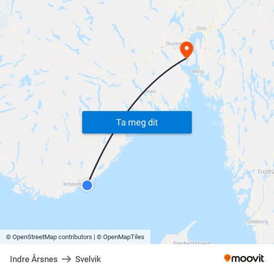 Indre Årsnes to Svelvik map