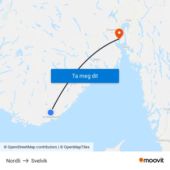 Nordli to Svelvik map