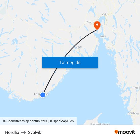 Nordlia to Svelvik map