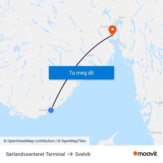 Sørlandssenteret Terminal to Svelvik map