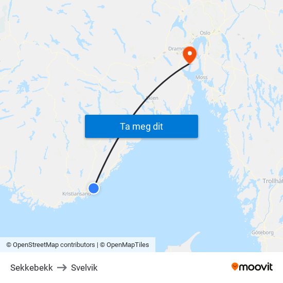 Sekkebekk to Svelvik map