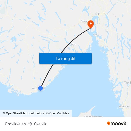 Grovikveien to Svelvik map