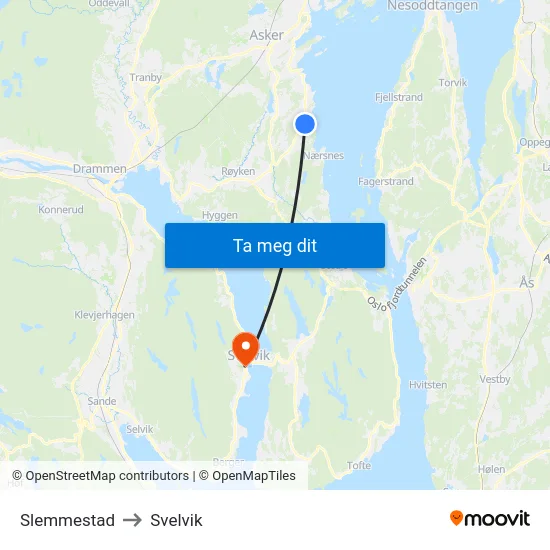 Slemmestad to Svelvik map