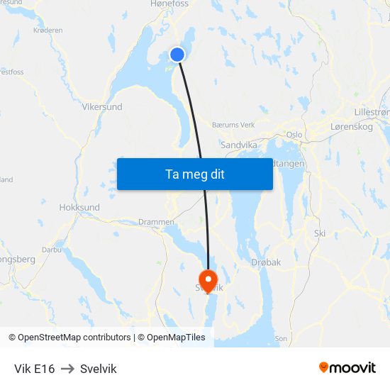 Vik E16 to Svelvik map