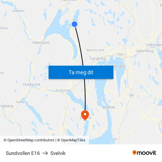 Sundvollen E16 to Svelvik map