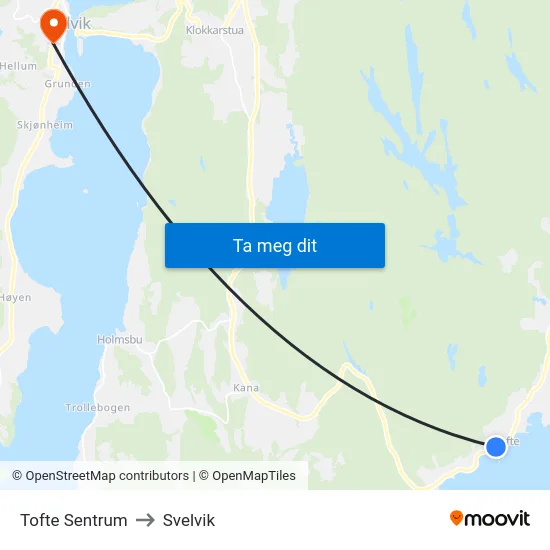 Tofte Sentrum to Svelvik map