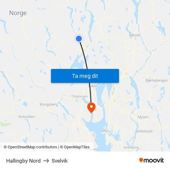 Hallingby Nord to Svelvik map