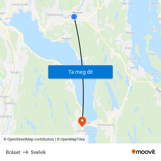 Bråset to Svelvik map