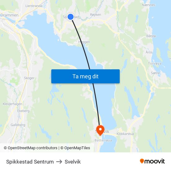 Spikkestad Sentrum to Svelvik map