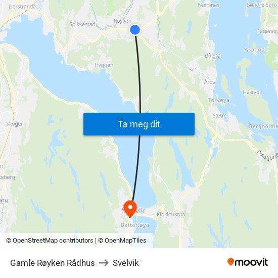 Gamle Røyken Rådhus to Svelvik map