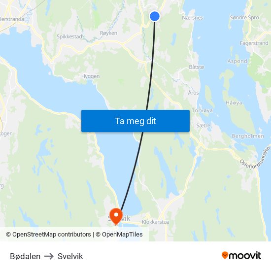 Bødalen to Svelvik map