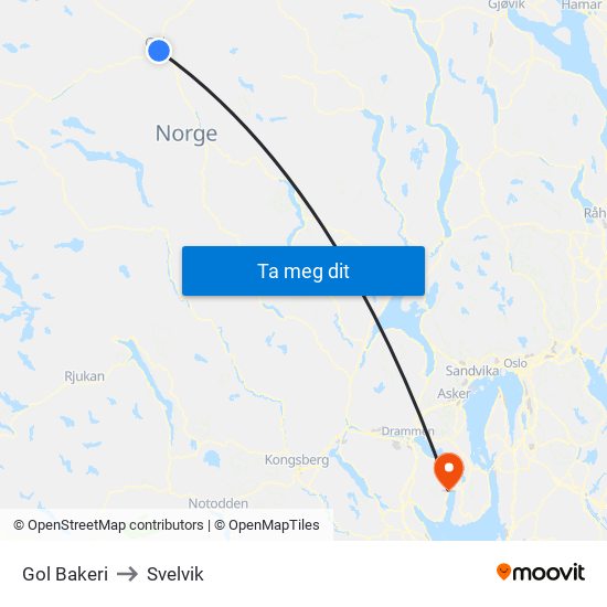 Gol Bakeri to Svelvik map