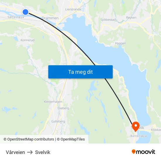 Vårveien to Svelvik map