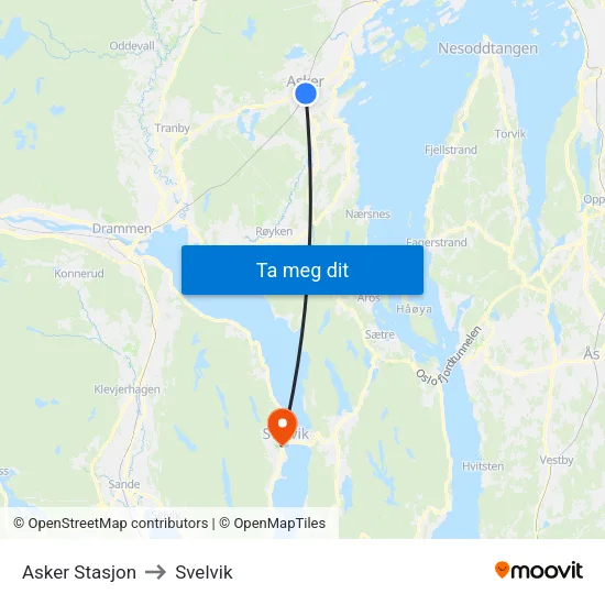 Asker Stasjon to Svelvik map