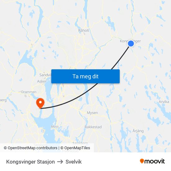 Kongsvinger Stasjon to Svelvik map
