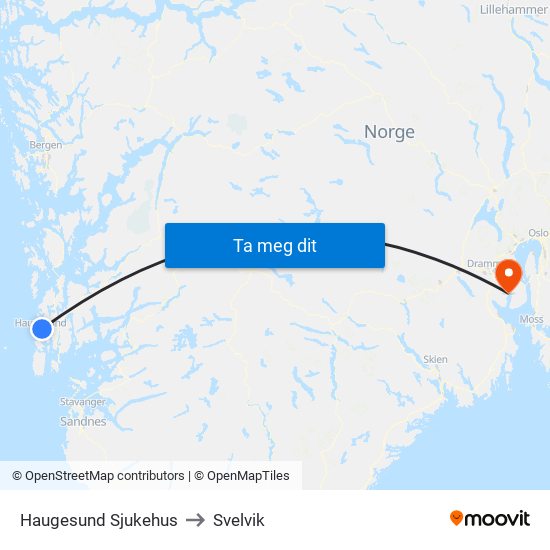 Haugesund Sjukehus to Svelvik map
