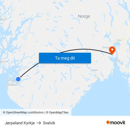 Jørpeland Kyrkje to Svelvik map