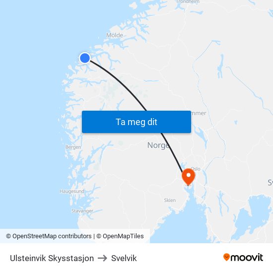 Ulsteinvik Skysstasjon to Svelvik map