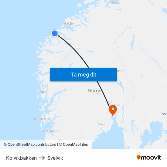 Kolvikbakken to Svelvik map