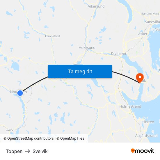 Toppen to Svelvik map