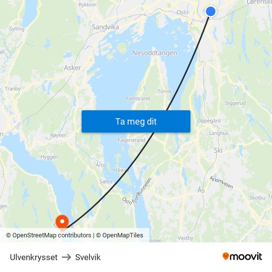 Ulvenkrysset to Svelvik map