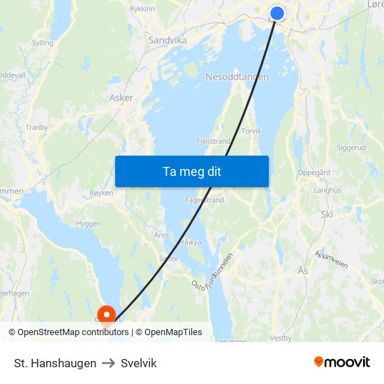 St. Hanshaugen to Svelvik map