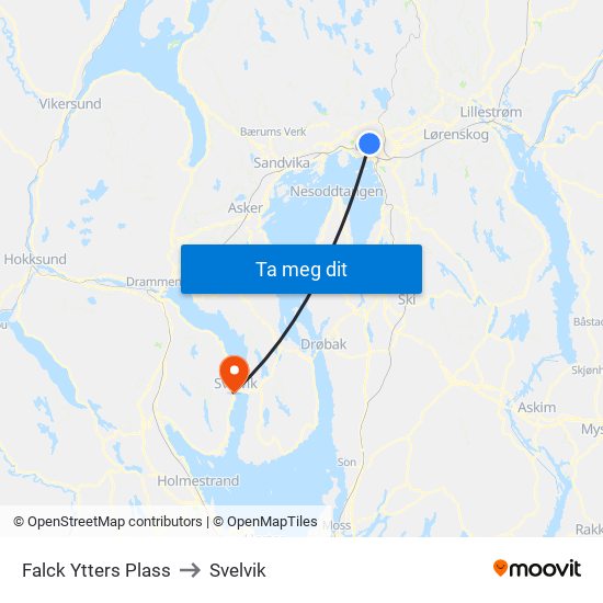 Falck Ytters Plass to Svelvik map