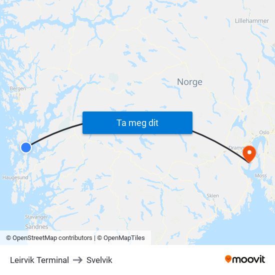 Leirvik Terminal to Svelvik map