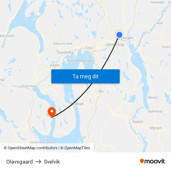 Olavsgaard to Svelvik map