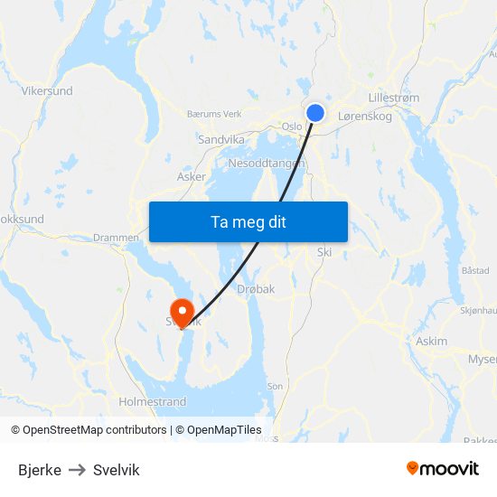 Bjerke to Svelvik map