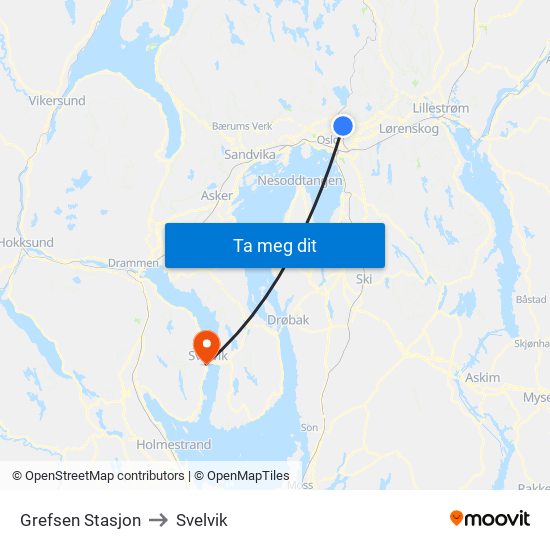 Grefsen Stasjon to Svelvik map