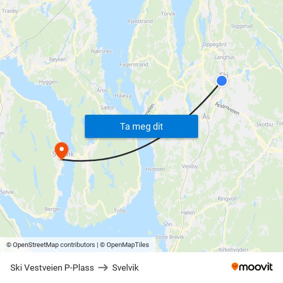 Ski Vestveien P-Plass to Svelvik map