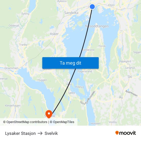 Lysaker Stasjon to Svelvik map