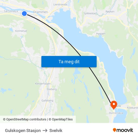 Gulskogen Stasjon to Svelvik map
