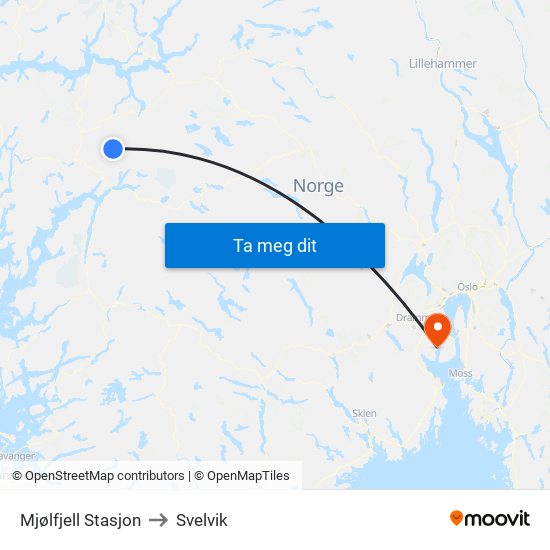 Mjølfjell Stasjon to Svelvik map