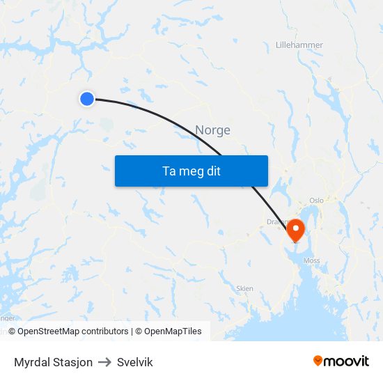 Myrdal Stasjon to Svelvik map