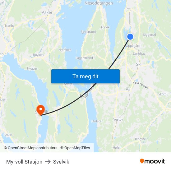 Myrvoll Stasjon to Svelvik map