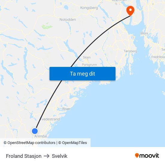 Froland Stasjon to Svelvik map